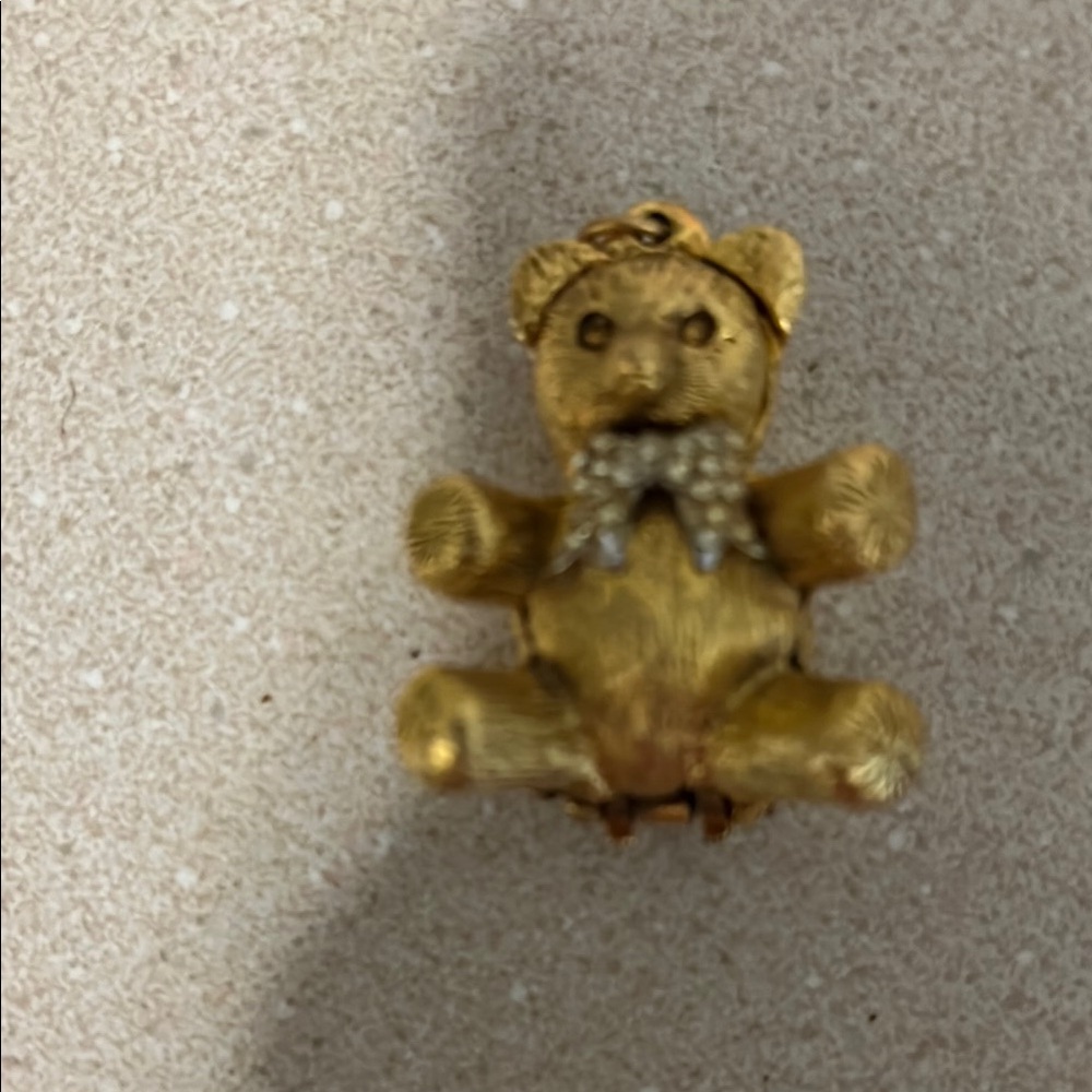 Max Factor Gold Teddy Bear Necklace with Crystal Accents